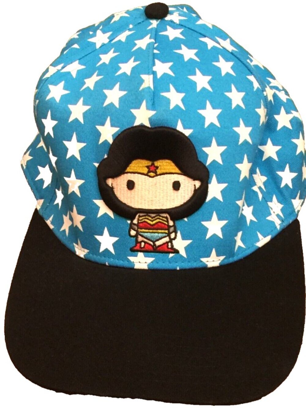 WONDER WOMAN CHIBI SNAPBACK CAP HAT DC COMICS BLUE WHITE STARS EMBROIDERED